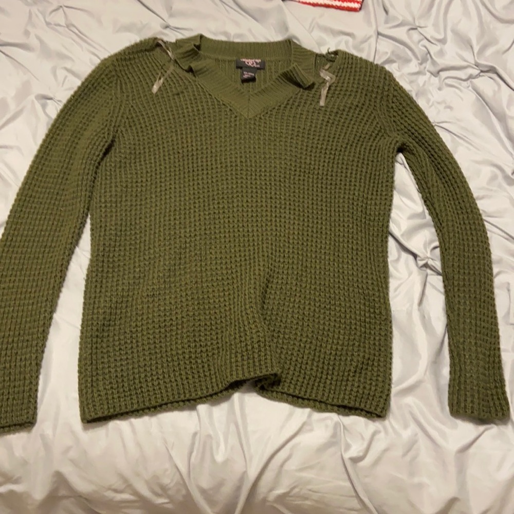 Green Sweater with shoulder cut outs Size M
